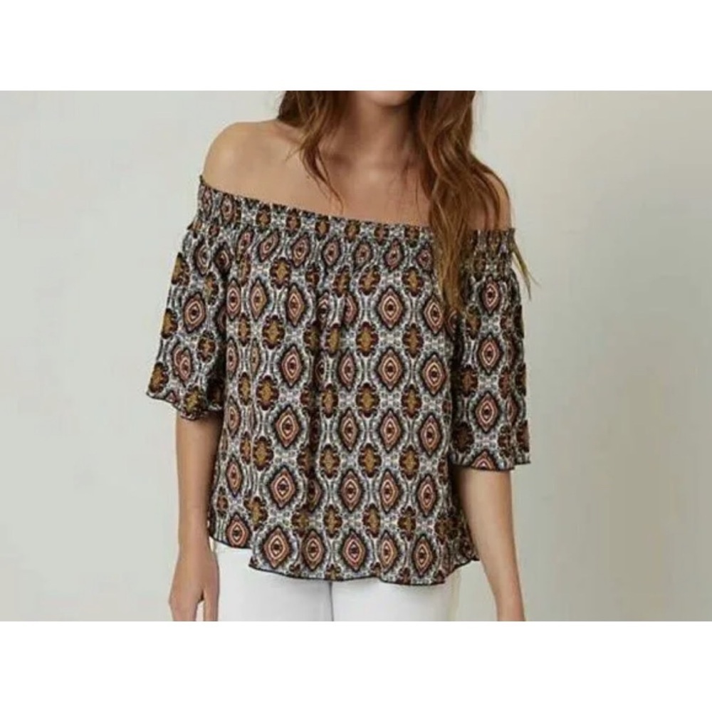 Off-Shoulder Boho Print Women's Top in Multi-Color